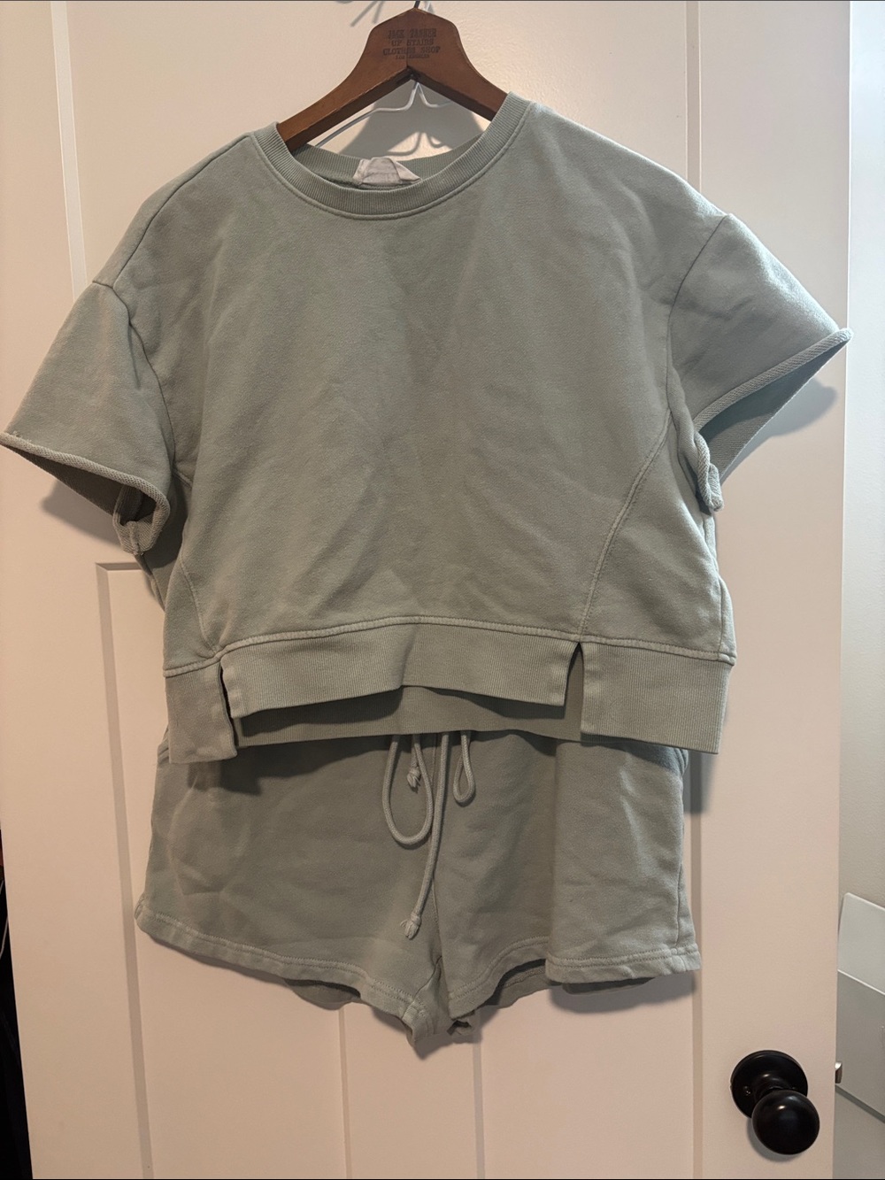 Double Zero Sage Green Short Sleeve Sweatshirt & Drawstring Shorts Set